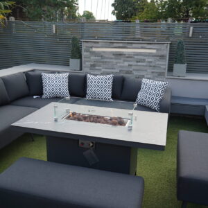 Orlando Charcoal Black Fabric Garden Set With Fire Pit table With Free Rain Covers