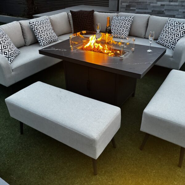 Orlando Oatmeal Fabric Garden Set With Fire Pit table With Free Rain Covers