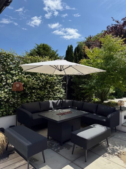 Orlando Charcoal Black Fabric Garden Set With Fire Pit table With Free Rain Covers - Image 7