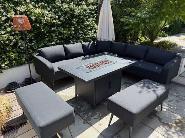 Orlando Charcoal Black Fabric Garden Set With Fire Pit table With Free Rain Covers - Image 15
