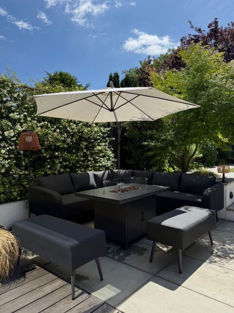 Orlando Charcoal Black Fabric Garden Set With Fire Pit table With Free Rain Covers - Image 11