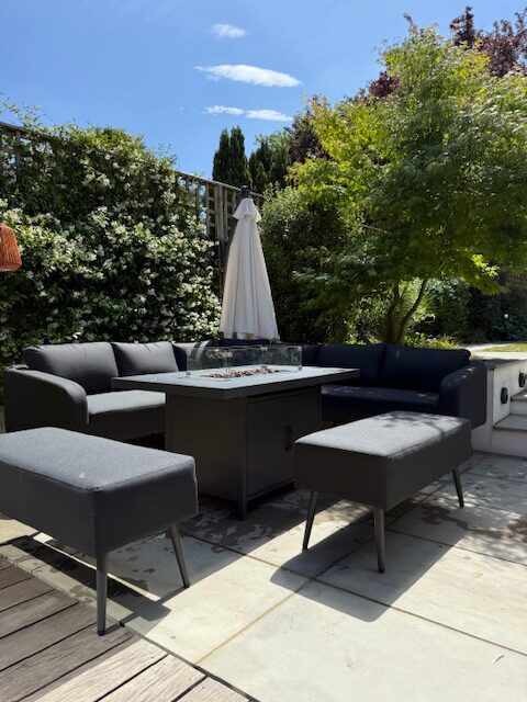 Orlando Charcoal Black Fabric Garden Set With Fire Pit table With Free Rain Covers - Image 12