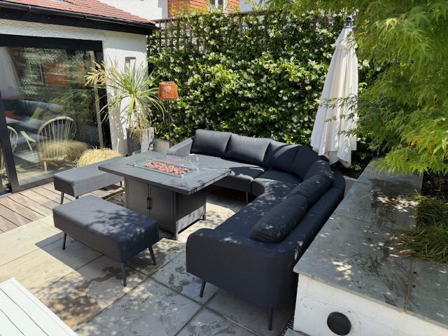 Orlando Charcoal Black Fabric Garden Set With Fire Pit table With Free Rain Covers - Image 13