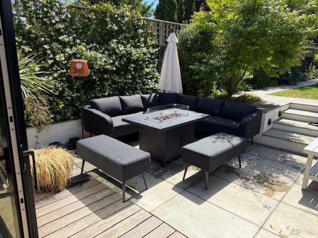 Orlando Charcoal Black Fabric Garden Set With Fire Pit table With Free Rain Covers - Image 14